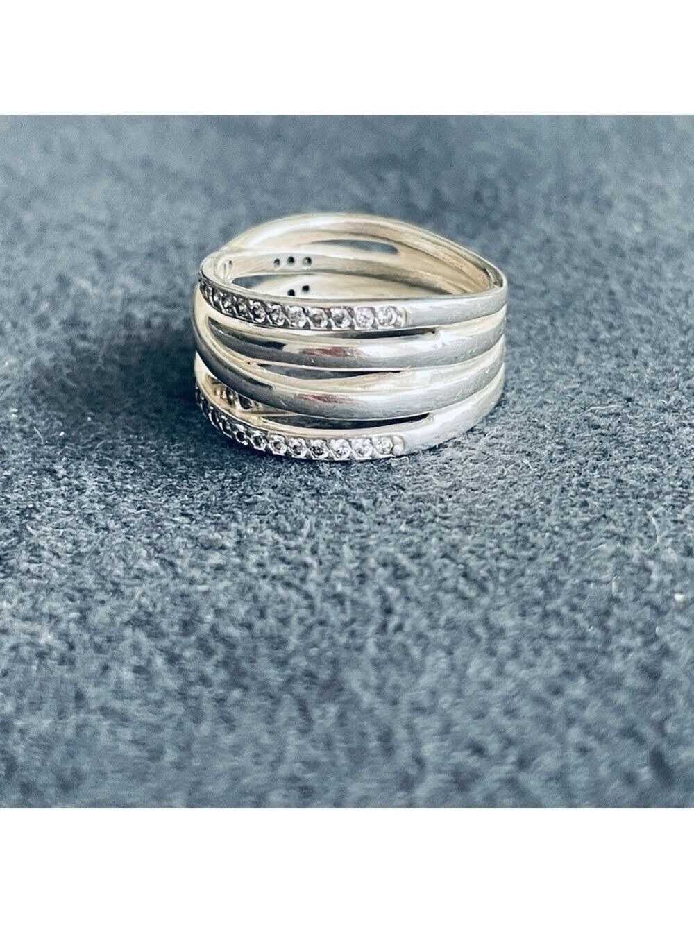 PANDORA CROSSOVER SPARKLING & POLISHED STERLING SILVER CZ WIDE BAND RING… - Picture 6 of 8